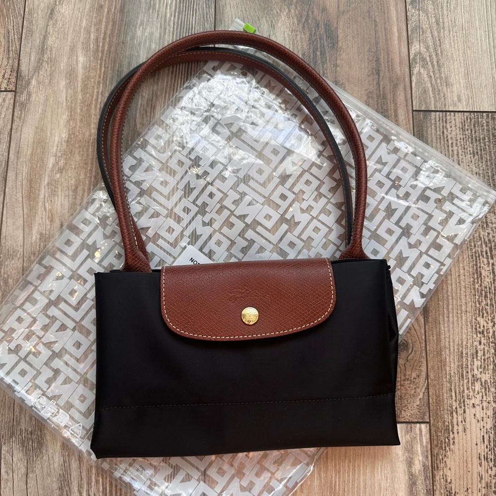 Longchamp Black and Brown Shoulder Bag